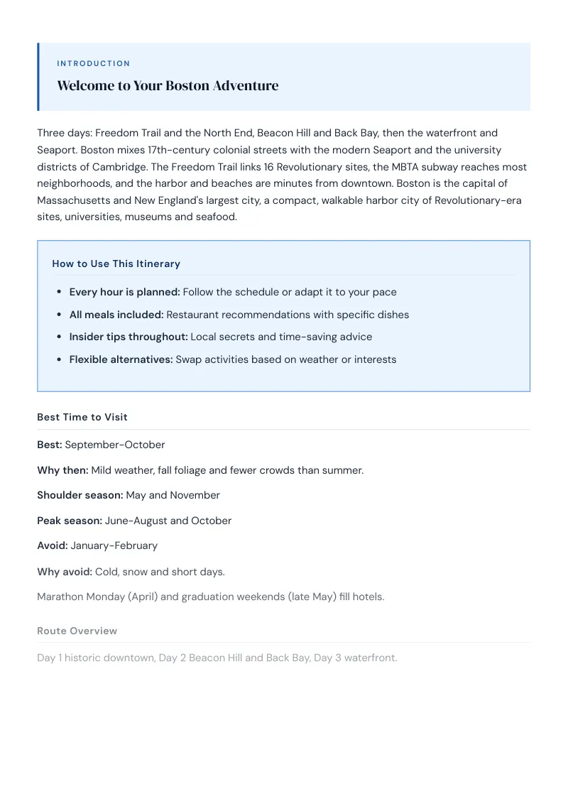 Boston Complete Travel Bundle: 3-day itinerary · Day 1