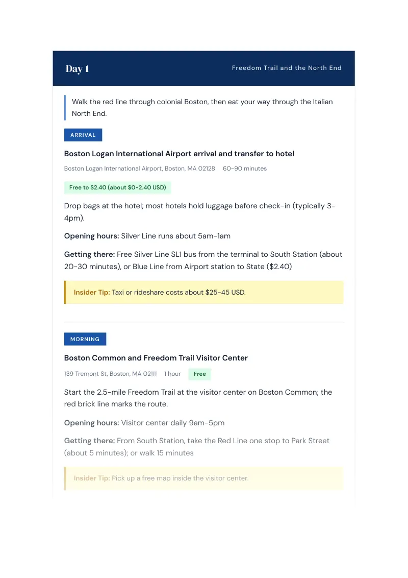 Boston Complete Travel Bundle: 7-day itinerary · Day 1