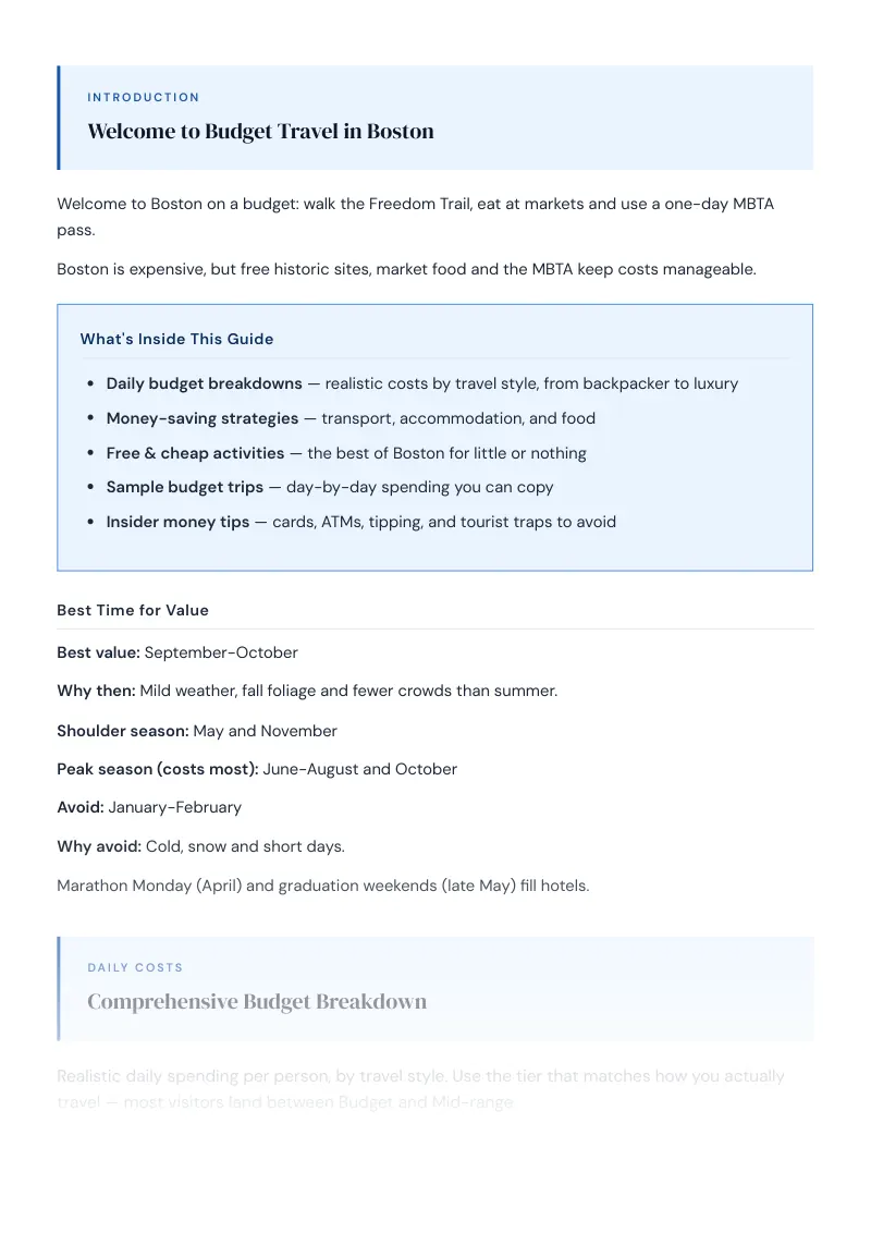 Boston Complete Travel Bundle: Budget guide · Comprehensive Budget Breakdown