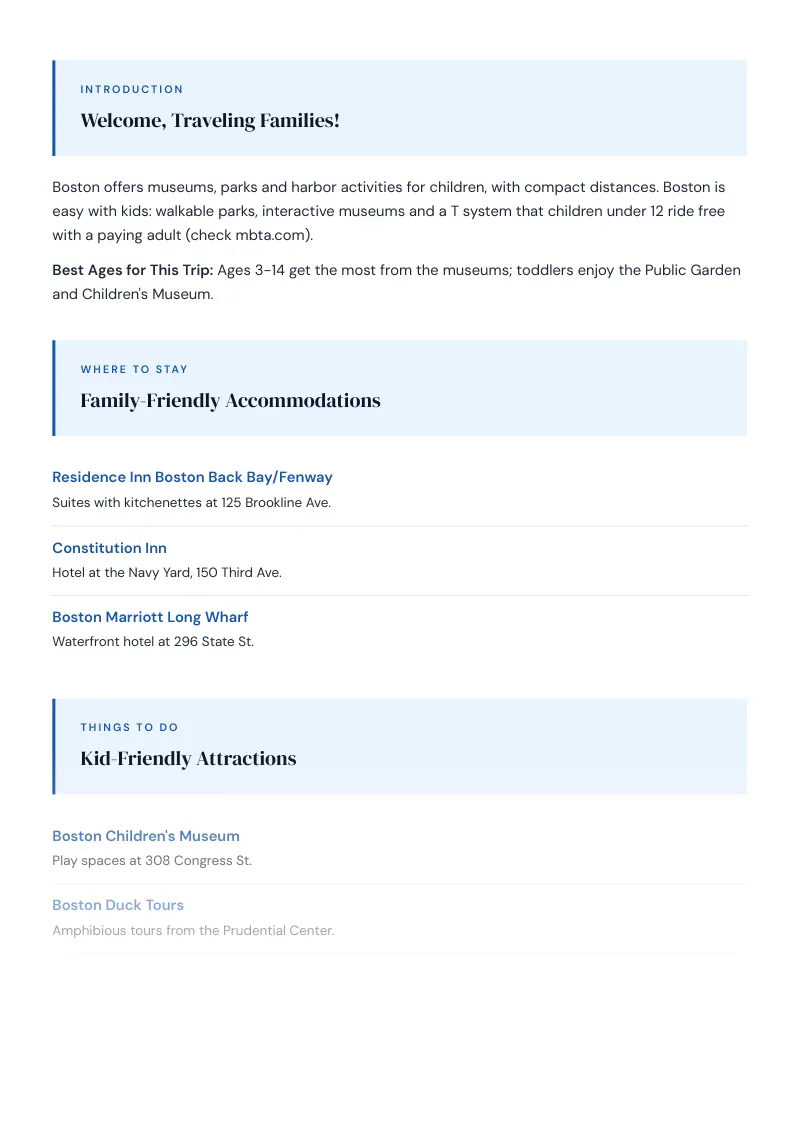 Boston Complete Travel Bundle: Family guide · Kid-Friendly Attractions