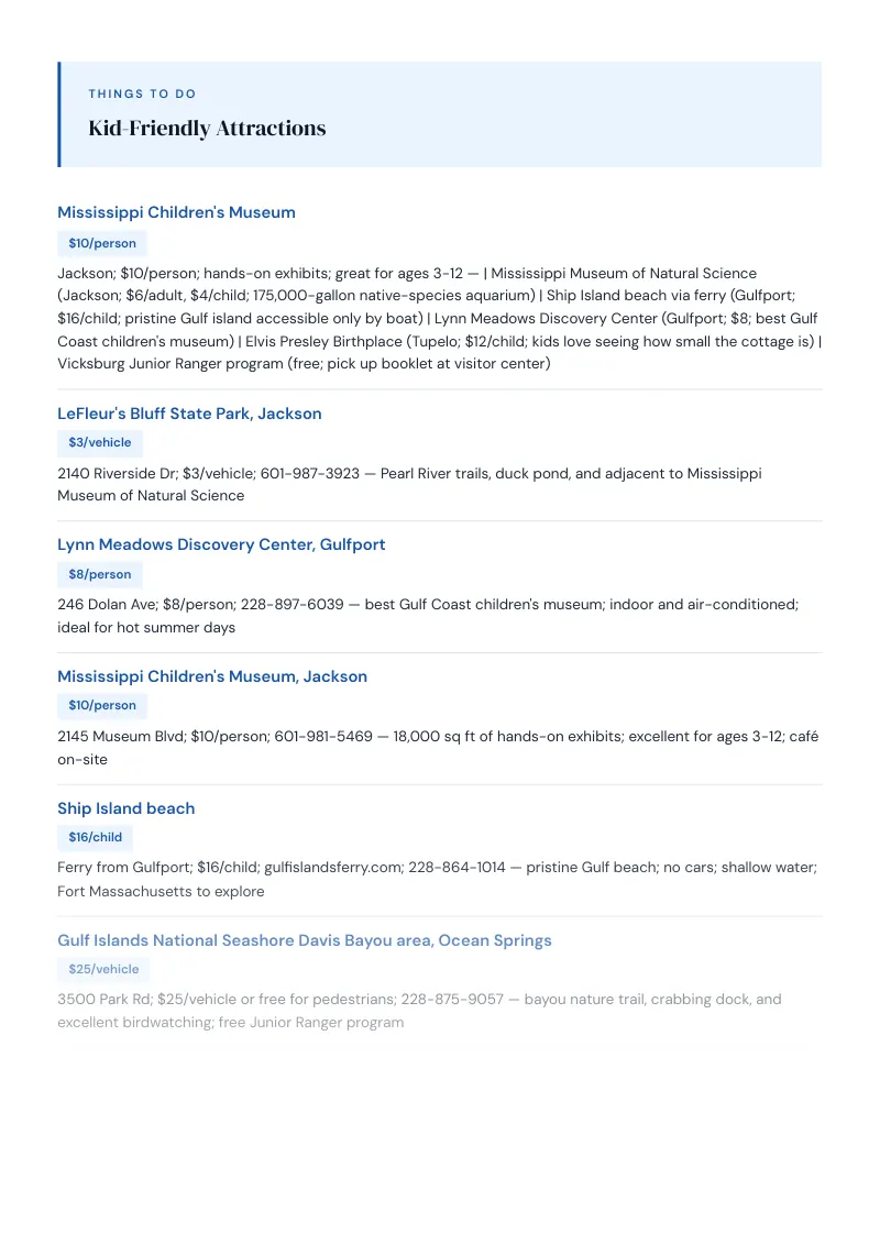 Mississippi Complete Travel Bundle: Family guide · Kid-Friendly Attractions