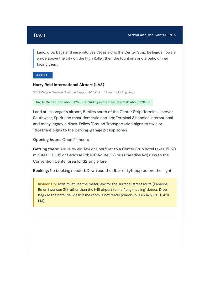 Las Vegas Complete Travel Bundle: 3-day itinerary · Day 1