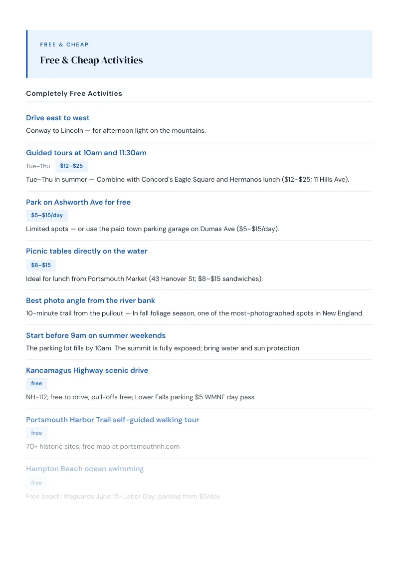 New Hampshire Complete Travel Bundle: Budget guide · Free & Cheap Activities