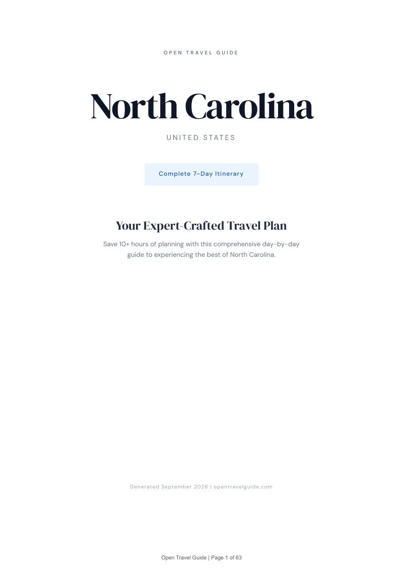 North Carolina Complete Travel Bundle: 7-day itinerary · Cover