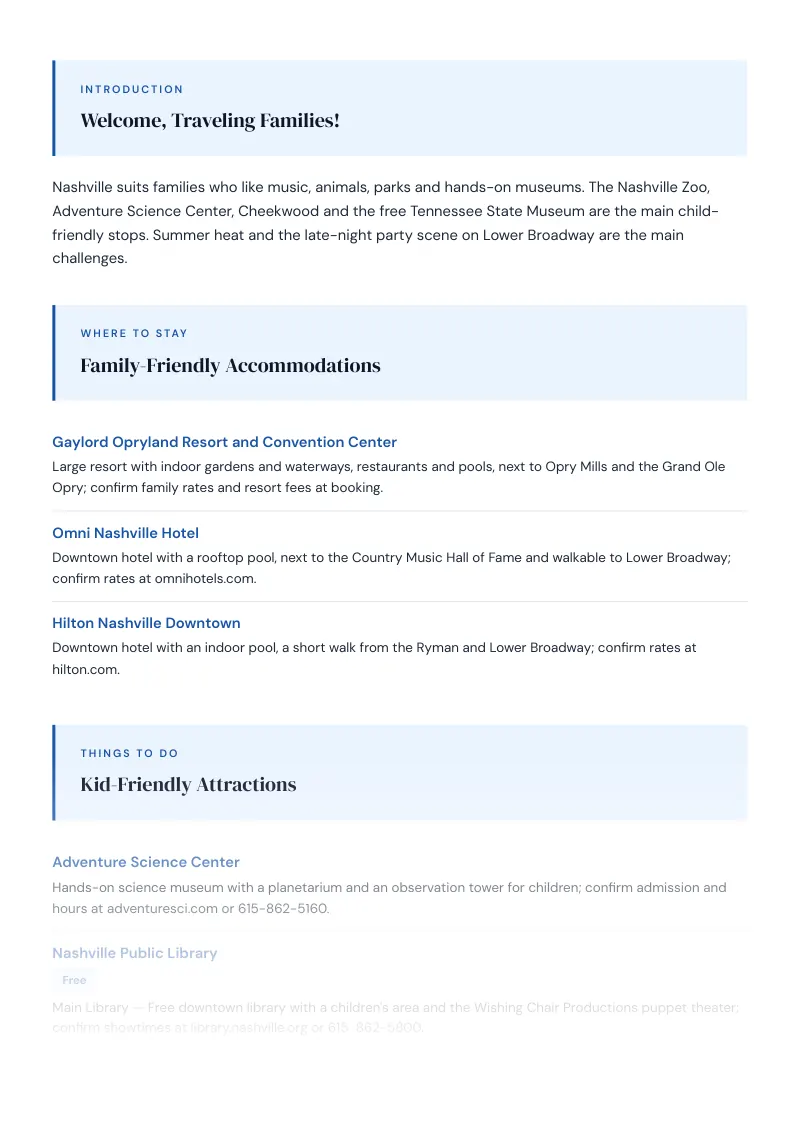 Nashville Complete Travel Bundle: Family guide · Kid-Friendly Attractions