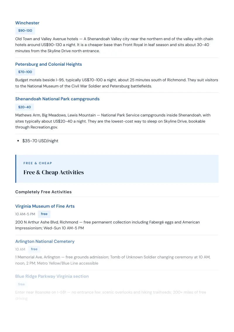 Virginia Budget & Money-Saving Guide: Free & Cheap Activities