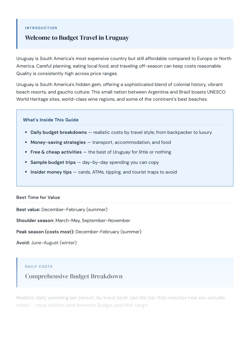 Uruguay Complete Travel Bundle: Budget guide · Comprehensive Budget Breakdown