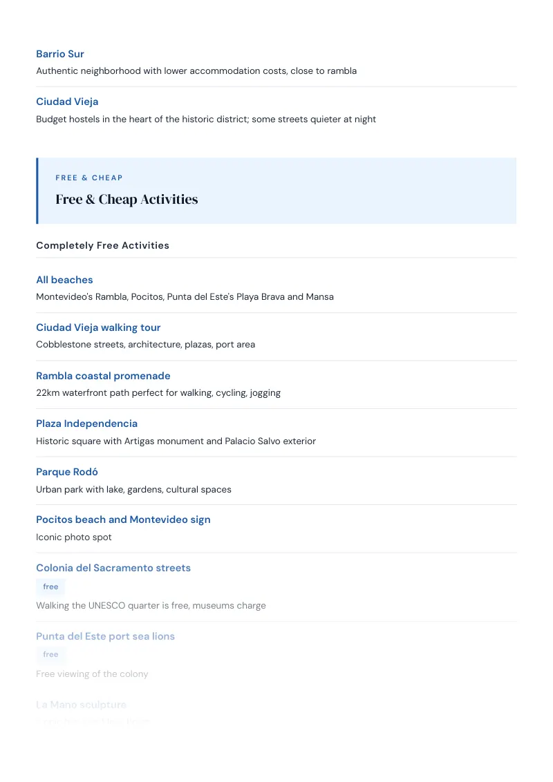 Uruguay Budget & Money-Saving Guide: Free & Cheap Activities