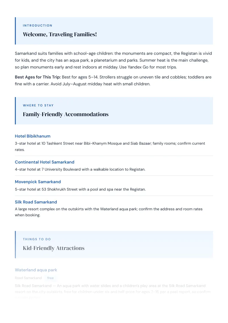 Samarkand Complete Travel Bundle: Family guide · Kid-Friendly Attractions