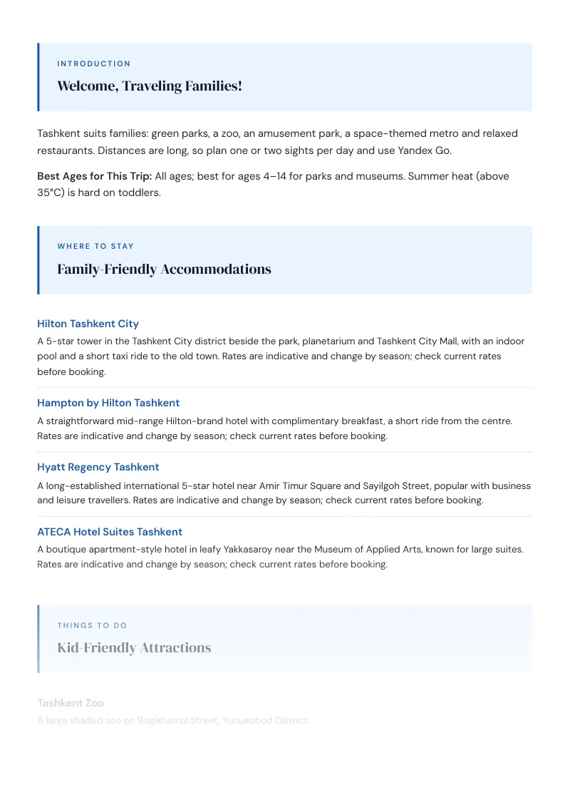 Tashkent City Complete Travel Bundle: Family guide · Kid-Friendly Attractions