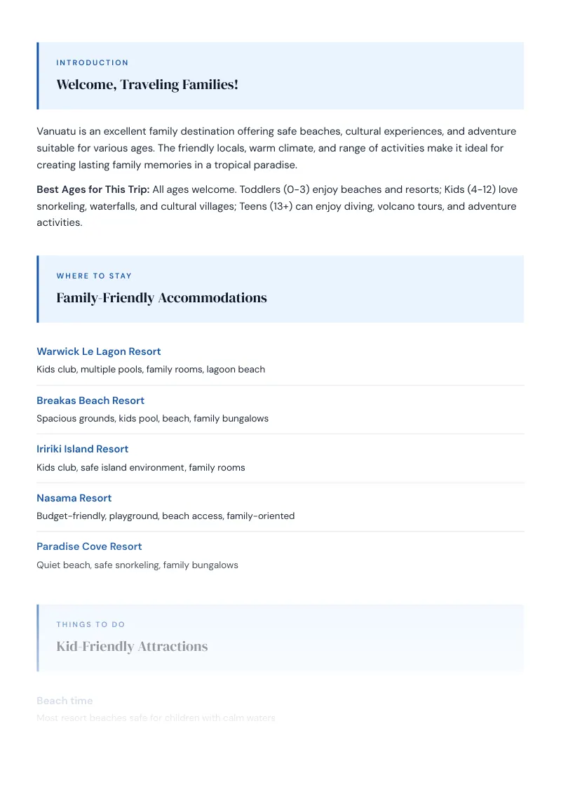 Vanuatu Complete Travel Bundle: Family guide · Kid-Friendly Attractions