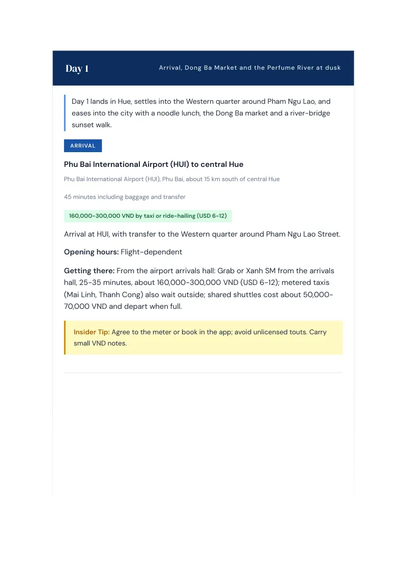 Hue Complete Travel Bundle: 7-day itinerary · Day 1